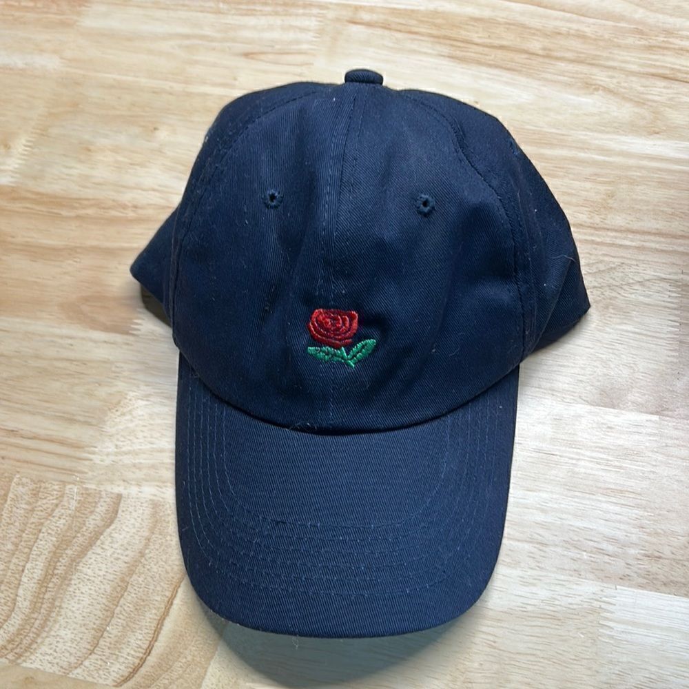 The Hundreds Black Hat with Red Rose Embroidery